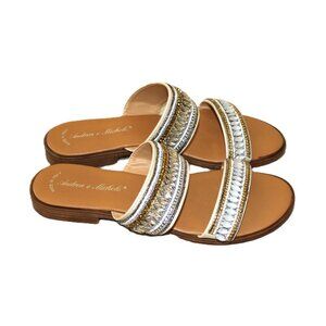 ANDREA e MICHELE Made in Italy Beaded Rhinstone Strap Sandals (US 8.5)